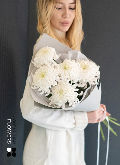 Букет из 5 белых хризантем "Бигуди" Gray
